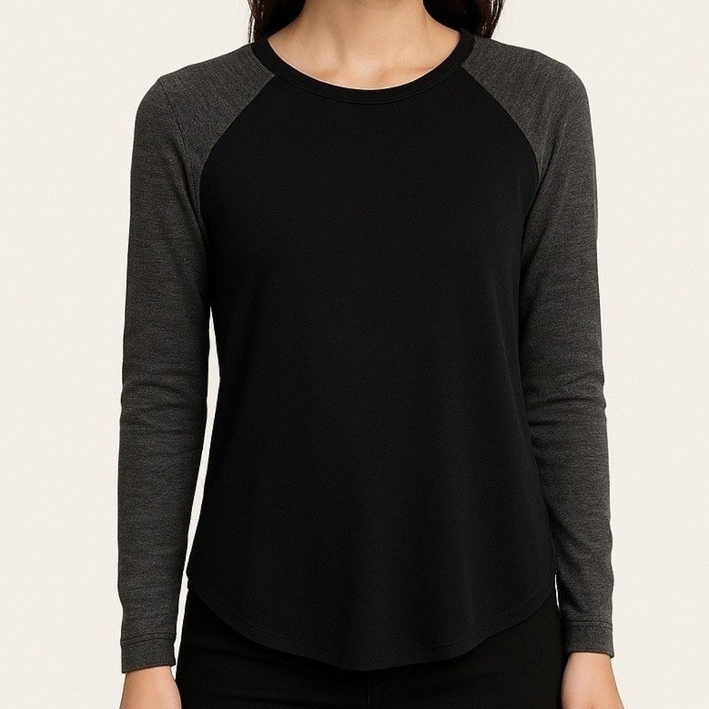 Rebecca Taylor Mixed Media Raglan Knit Top Black Gray Exposed Zip Size 0